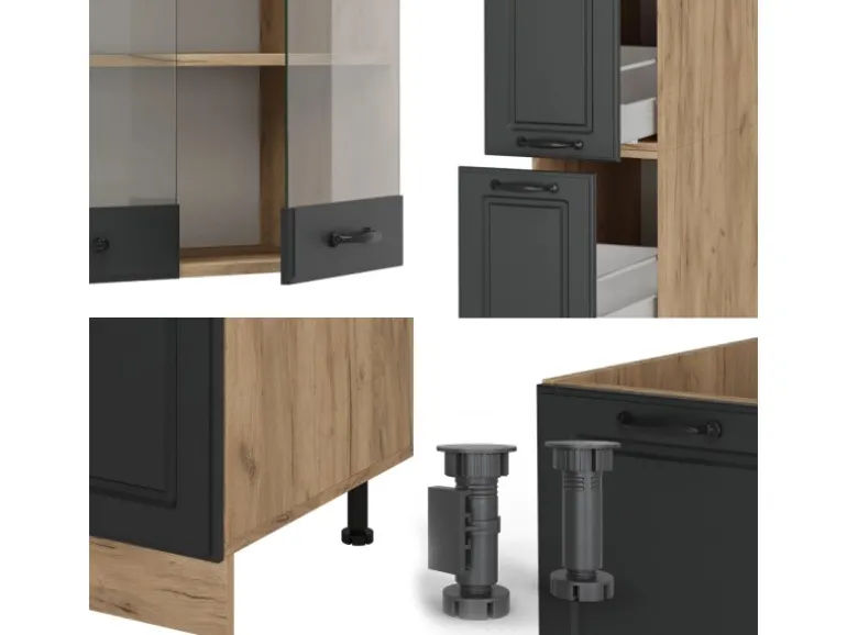 Vicco R-Line Küchenzeile Anthrazit Landhaus/Goldkraft Eiche 350 cm AP Anthrazit ohne E-Geräte