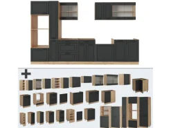 Vicco R-Line Küchenzeile Anthrazit Landhaus/Goldkraft Eiche 350 cm ohne Arbeitsplatte ohne E-Geräte