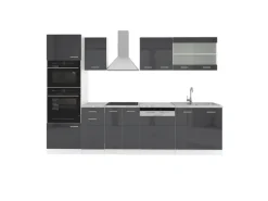 Vicco R-Line Küchenzeile Anthrazit Hochglanz/Weiß 300 cm mit HochschrankAP Marmor ohne E-Geräte