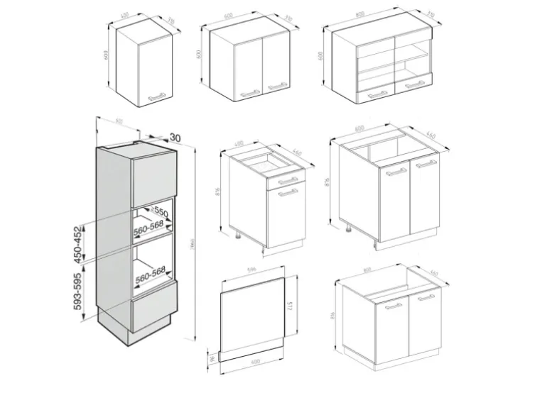 Vicco R-Line Küchenzeile Anthrazit Hochglanz/Weiß 300 cm mit HochschrankAP Marmor ohne E-Geräte