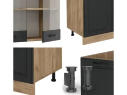 Vicco R-Line Küchenzeile Anthrazit Landhaus/Goldkraft Eiche 300 cm mit HochschrankAP Eiche ohne E-Geräte