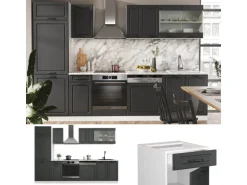 Vicco R-Line Küchenzeile Anthrazit Landhaus/Weiß 300 cm AP Eiche ohne E-Geräte