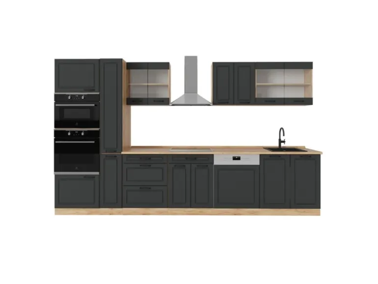 Vicco R-Line Küchenzeile Anthrazit Landhaus/Goldkraft Eiche 350 cm AP Eiche ohne E-Geräte