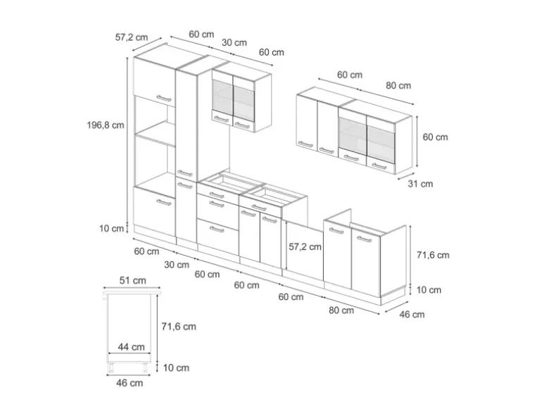 Vicco R-Line Küchenzeile Anthrazit Landhaus/Goldkraft Eiche 350 cm AP Eiche ohne E-Geräte