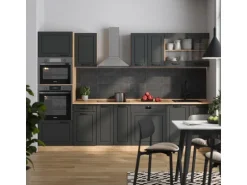 Vicco R-Line Küchenzeile Anthrazit Landhaus/Goldkraft Eiche 300 cm mit Hochschrankohne Arbeitsplatte ohne E-Geräte