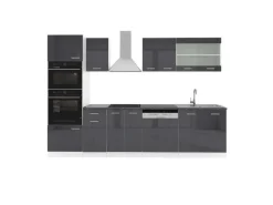 Vicco R-Line Küchenzeile Anthrazit Hochglanz/Weiß 300 cm mit HochschrankAP Anthrazit ohne E-Geräte