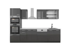 Vicco R-Line Küchenzeile Anthrazit Hochglanz/Anthrazit 300 cm mit HochschrankAP Marmor ohne E-Geräte