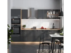 Vicco R-Line Küchenzeile Anthrazit Hochglanz/Goldkraft Eiche 300 cm mit HochschrankAP Anthrazit ohne E-Geräte