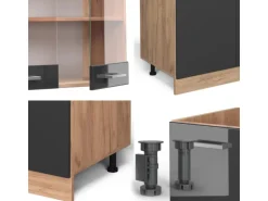 Vicco R-Line Küchenzeile Anthrazit Hochglanz/Goldkraft Eiche 300 cm mit HochschrankAP Anthrazit ohne E-Geräte