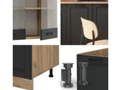 Vicco R-Line Küchenzeile Anthrazit Landhaus/Goldkraft Eiche 140 cm AP Eiche ohne E-Geräte