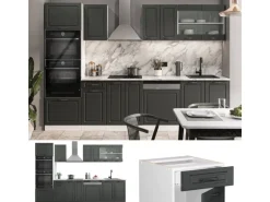 Vicco R-Line Küchenzeile Anthrazit Landhaus/Weiß 300 cm mit HochschrankAP Eiche ohne E-Geräte