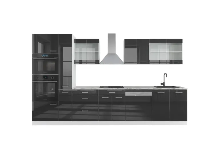 Vicco R-Line Küchenzeile Anthrazit Hochglanz/Weiß 350 cm mit Hochschrankohne Arbeitsplatte ohne E-Geräte