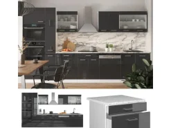 Vicco R-Line Küchenzeile Anthrazit Hochglanz/Weiß 350 cm mit Hochschrankohne Arbeitsplatte ohne E-Geräte