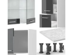 Vicco R-Line Küchenzeile Anthrazit Hochglanz/Weiß 350 cm mit Hochschrankohne Arbeitsplatte ohne E-Geräte