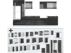 Vicco R-Line Küchenzeile Anthrazit Hochglanz/Weiß 350 cm mit Hochschrankohne Arbeitsplatte ohne E-Geräte