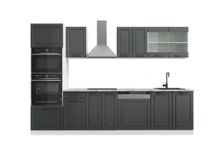 Vicco R-Line Küchenzeile Anthrazit Landhaus/Weiß 300 cm mit HochschrankAP Marmor ohne E-Geräte