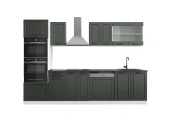 Vicco R-Line Küchenzeile Anthrazit Landhaus/Weiß 300 cm mit HochschrankAP Anthrazit ohne E-Geräte