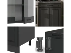 Vicco R-Line Küchenzeile Anthrazit Landhaus/Anthrazit 200 cm ohne Arbeitsplatte ohne E-Geräte