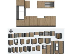 Vicco R-Line Küchenzeile Artisan Eiche/Anthrazit 300 cm mit Hochschrankohne Arbeitsplatte ohne E-Geräte