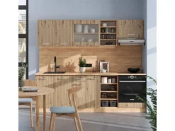 Vicco R-Line Küchenzeile Artisan-Eiche/Goldkraft Eiche 240 cm ohne Arbeitsplatte ohne E-Geräte