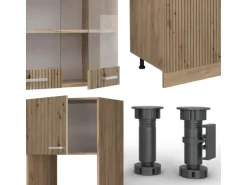 Vicco R-Line Küchenzeile Artisan-Eiche/Goldkraft Eiche 300 cm mit HochschrankAP Marmor ohne E-Geräte