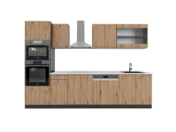 Vicco R-Line Küchenzeile Artisan Eiche/Anthrazit 300 cm mit HochschrankAP Marmor ohne E-Geräte