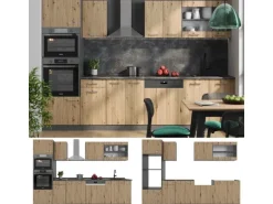 Vicco R-Line Küchenzeile Artisan Eiche/Anthrazit 300 cm mit HochschrankAP Marmor ohne E-Geräte