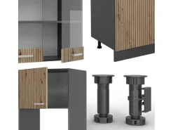 Vicco R-Line Küchenzeile Artisan Eiche/Anthrazit 300 cm mit HochschrankAP Marmor ohne E-Geräte