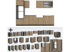 Vicco R-Line Küchenzeile Artisan Eiche/Anthrazit 300 cm mit HochschrankAP Marmor ohne E-Geräte