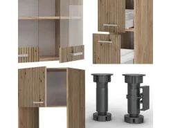 Vicco R-Line Küchenzeile Artisan-Eiche/Goldkraft Eiche 350 cm mit HochschrankAP Marmor ohne E-Geräte