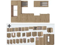 Vicco R-Line Küchenzeile Artisan-Eiche/Goldkraft Eiche 350 cm mit HochschrankAP Marmor ohne E-Geräte