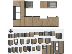 Vicco R-Line Küchenzeile Artisan Eiche/Anthrazit 350 cm mit Hochschrankohne Arbeitsplatte ohne E-Geräte