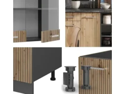 Vicco R-Line Küchenzeile Artisan Eiche/Anthrazit 240 cm AP Marmor ohne E-Geräte