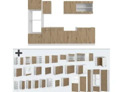 Vicco R-Line Küchenzeile Artisan Eiche/Weiß 300 cm mit HochschrankAP Anthrazit ohne E-Geräte