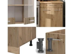 Vicco R-Line Küchenzeile Artisan-Eiche/Goldkraft Eiche 200 cm ohne Arbeitsplatte ohne E-Geräte