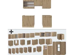 Vicco R-Line Küchenzeile Artisan-Eiche/Goldkraft Eiche 200 cm ohne Arbeitsplatte ohne E-Geräte