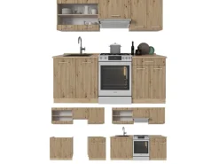 Vicco R-Line Küchenzeile Artisan-Eiche/Goldkraft Eiche 200 cm ohne Arbeitsplatte ohne E-Geräte