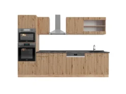 Vicco R-Line Küchenzeile Artisan-Eiche/Goldkraft Eiche 300 cm mit HochschrankAP Anthrazit ohne E-Geräte