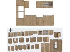 Vicco R-Line Küchenzeile Artisan-Eiche/Goldkraft Eiche 300 cm mit HochschrankAP Anthrazit ohne E-Geräte