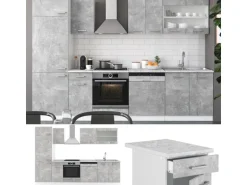 Vicco R-Line Küchenzeile Beton 300 cm AP Marmor ohne E-Geräte