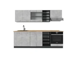 Vicco R-Line Küchenzeile Beton/Anthrazit 240 cm AP Eiche ohne E-Geräte