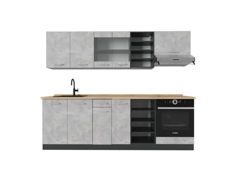 Vicco R-Line Küchenzeile Beton/Anthrazit 240 cm AP Eiche ohne E-Geräte