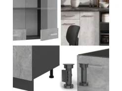 Vicco R-Line Küchenzeile Beton/Anthrazit 240 cm AP Eiche ohne E-Geräte