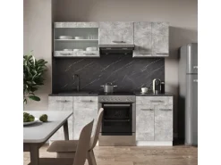 Vicco R-Line Küchenzeile Beton/Weiß 200 cm AP Eiche ohne E-Geräte