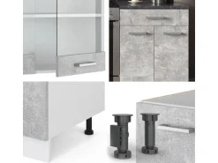 Vicco R-Line Küchenzeile Beton/Weiß 200 cm AP Eiche ohne E-Geräte