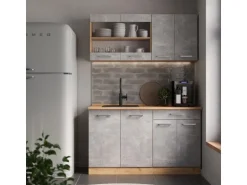 Vicco R-Line Küchenzeile Beton/Goldkraft Eiche 140 cm AP Eiche ohne E-Geräte