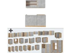 Vicco R-Line Küchenzeile Beton/Goldkraft Eiche 140 cm AP Eiche ohne E-Geräte