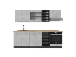 Vicco R-Line Küchenzeile Beton/Anthrazit 240 cm ohne Arbeitsplatte ohne E-Geräte