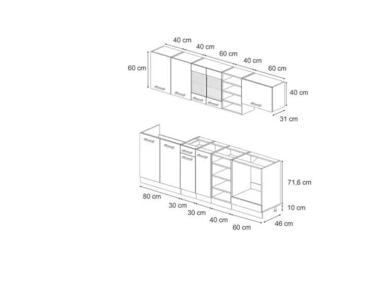 Vicco R-Line Küchenzeile Beton/Anthrazit 240 cm ohne Arbeitsplatte ohne E-Geräte