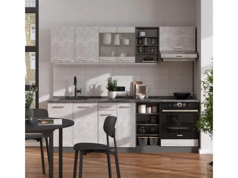 Vicco R-Line Küchenzeile Beton/Anthrazit 240 cm ohne Arbeitsplatte ohne E-Geräte